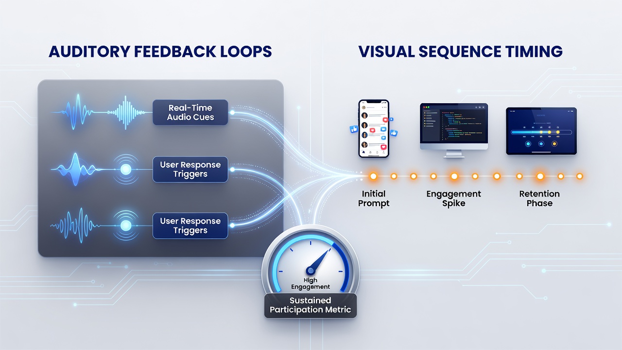 Detailed view of visual sequence timing in reel and grid interfaces with synchronized animations