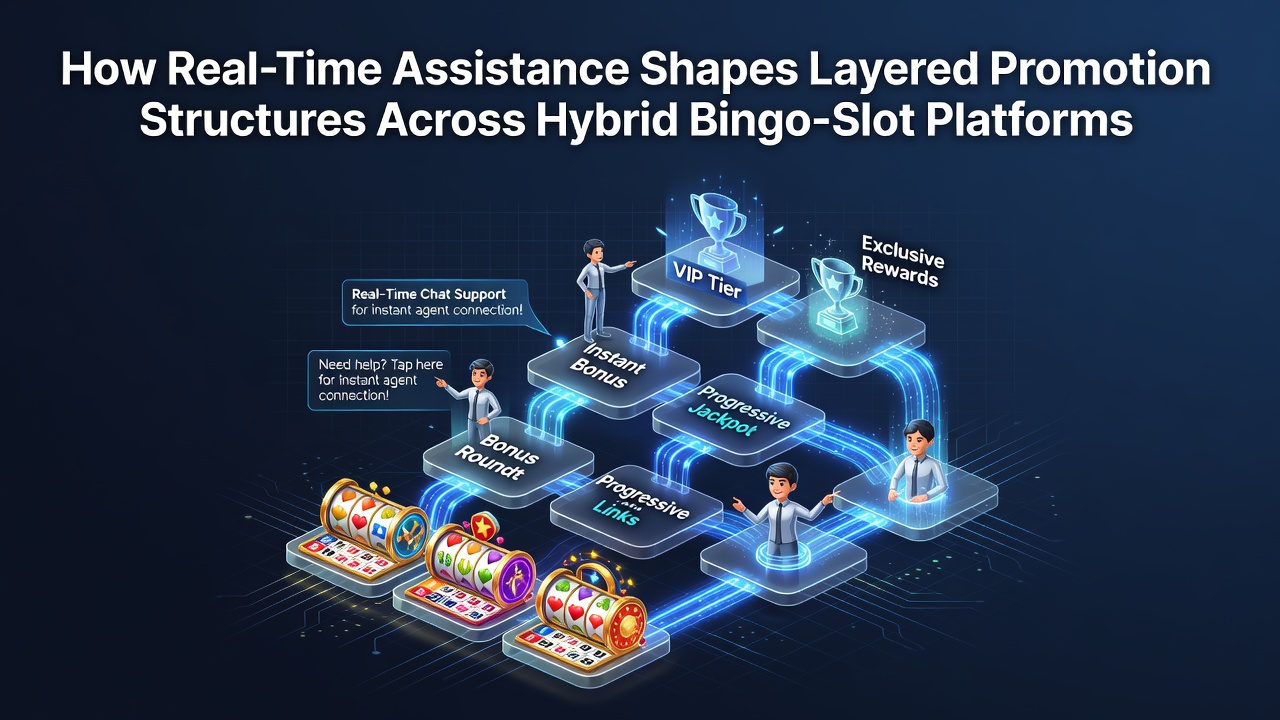 Diagram showing integration of live support features with tiered reward systems on hybrid bingo and slot applications