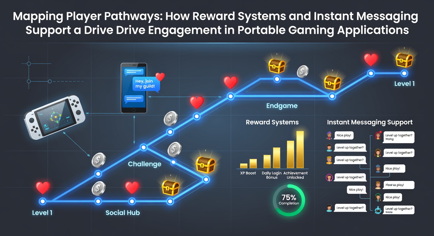 Illustration of mobile gaming interfaces showing reward notifications and chat features on portable devices